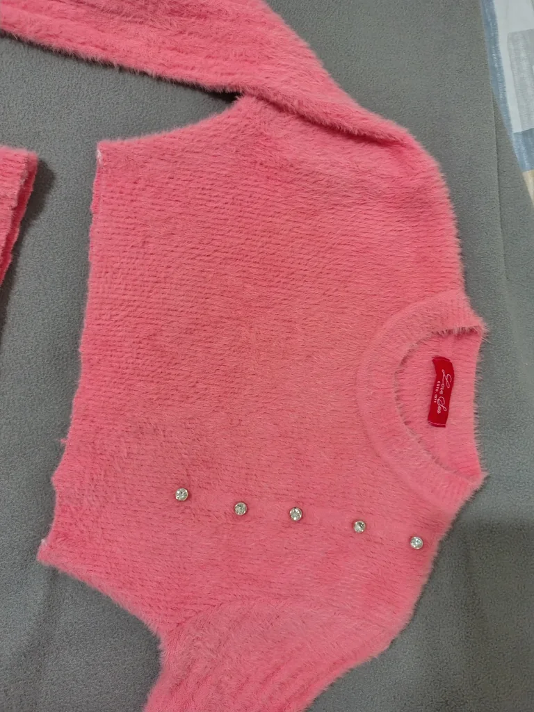 Pink Fuzzy Knit Crop Top and Skirt Set image indicator(2)