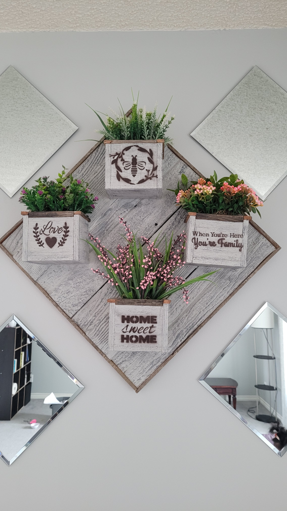 Rustic Farmhouse Wall Planter with Four Pots