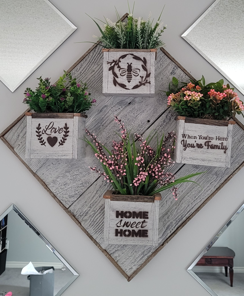 Rustic Farmhouse Wall Planter with Four Pots - photo 2