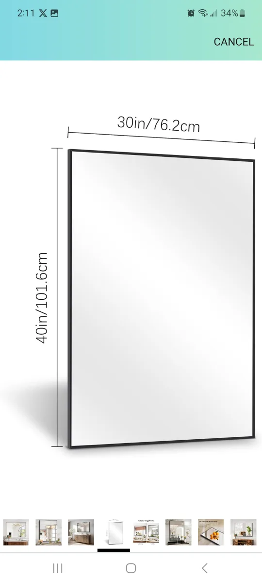 COFENT 40" x 30" Black Rectangle Wall Mirror image indicator(4)