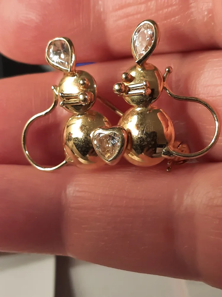 Gold Mouse BROOCH with Clear Stones18karat solid gold image indicator(9)