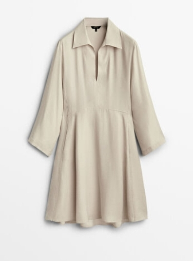 NWT Massimo Dutti Short Polo Collar Dress Beige M