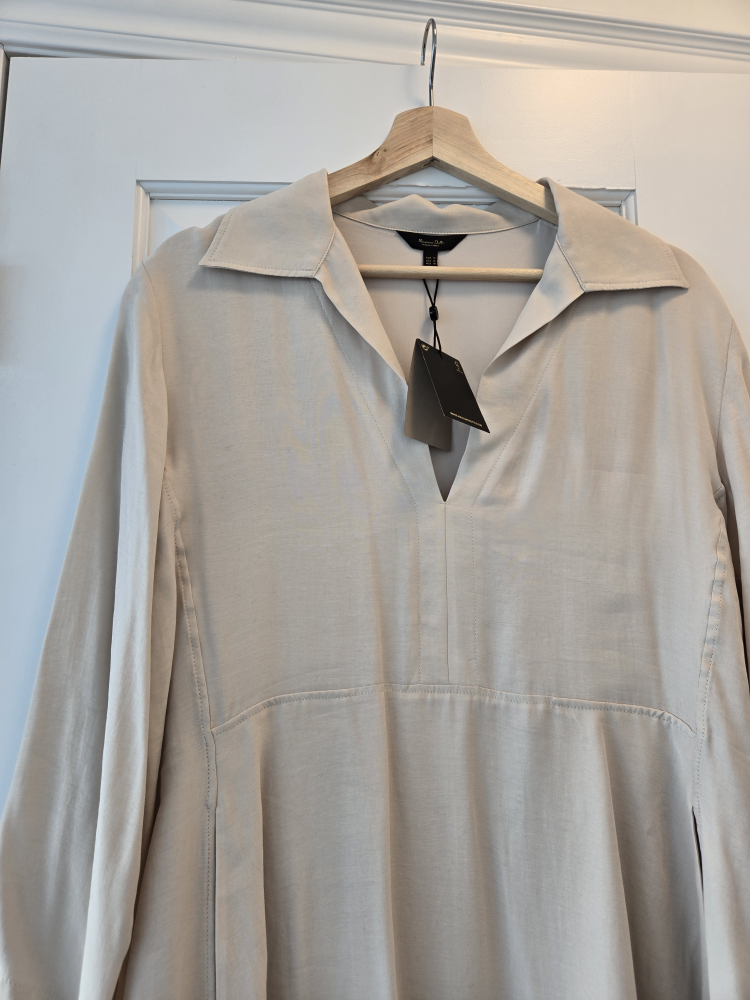 NWT Massimo Dutti Short Polo Collar Dress Beige M - photo 3