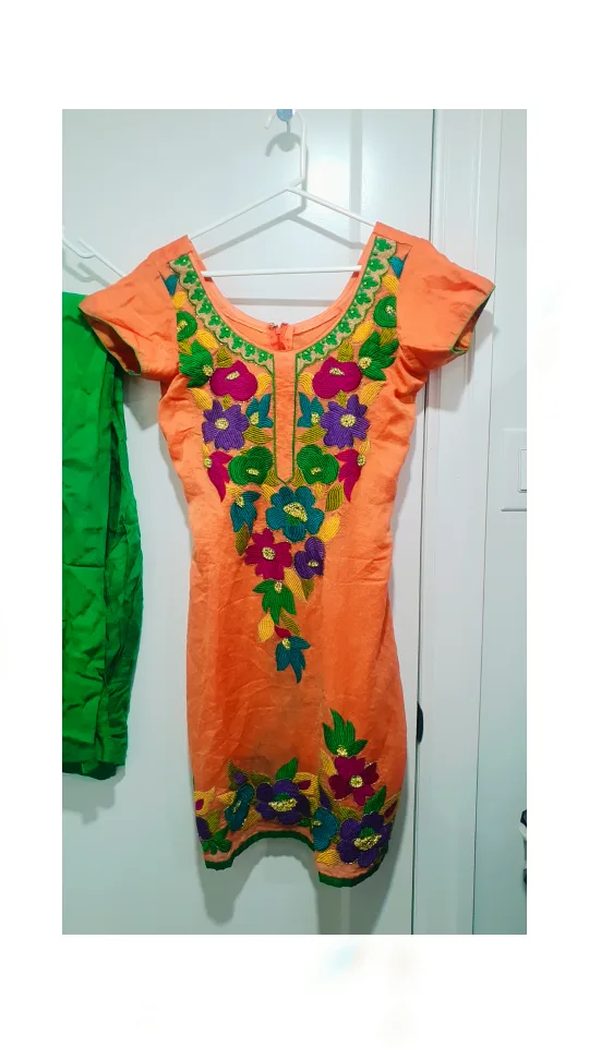 Peach and Green Punjabi Suit with Floral Embroidery image indicator(3)