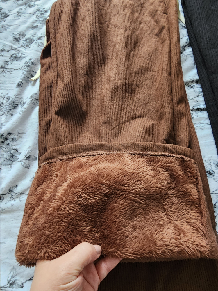 Wide Leg Pants with Fleece Lining - Brown and Black