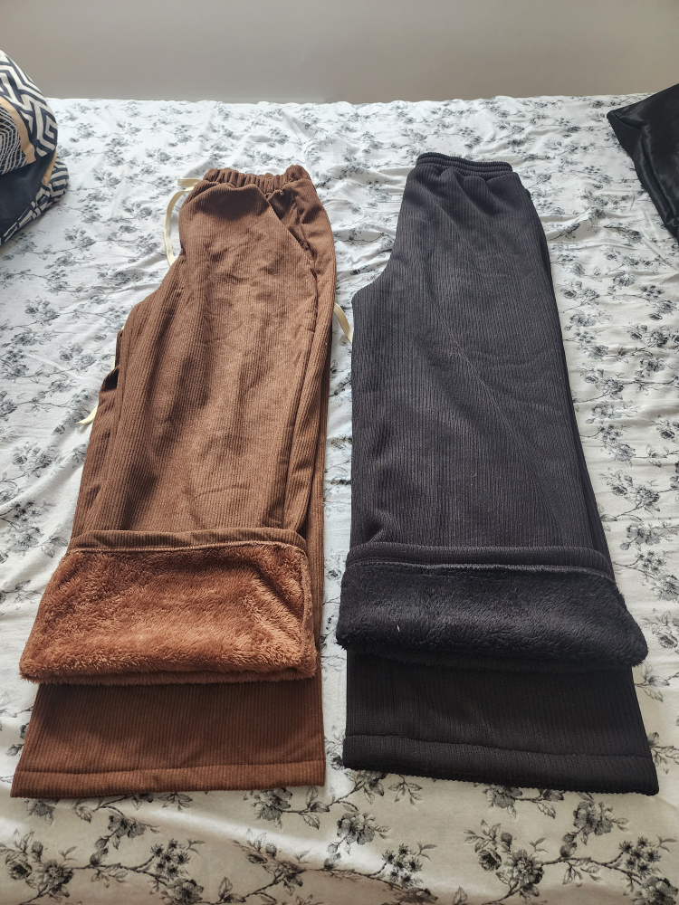Wide Leg Pants with Fleece Lining - Brown and Black - photo 2