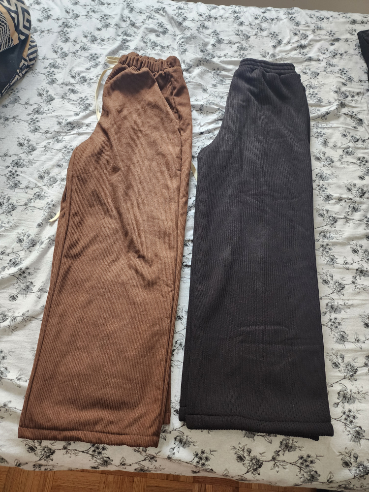 Wide Leg Pants with Fleece Lining - Brown and Black - photo 3