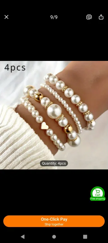 4pc Pearl and Gold Beaded Bracelet Set thumbnail
