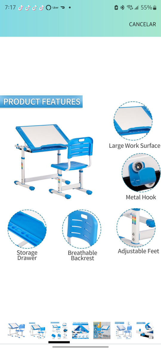 Kids Adjustable Study Desk and Chair Set - Blue - photo 2
