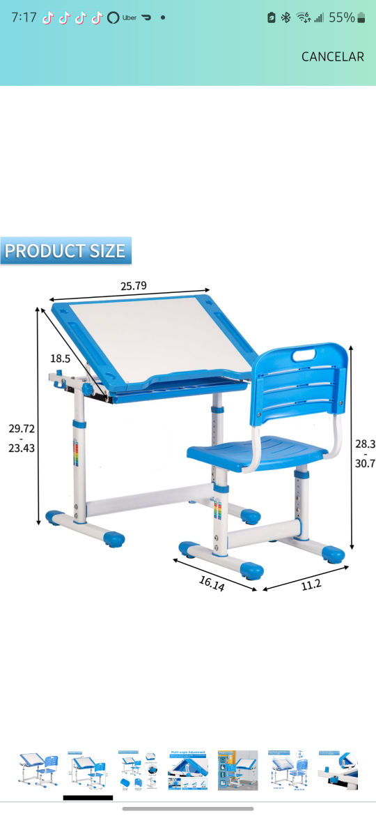Kids Adjustable Study Desk and Chair Set - Blue - photo 3