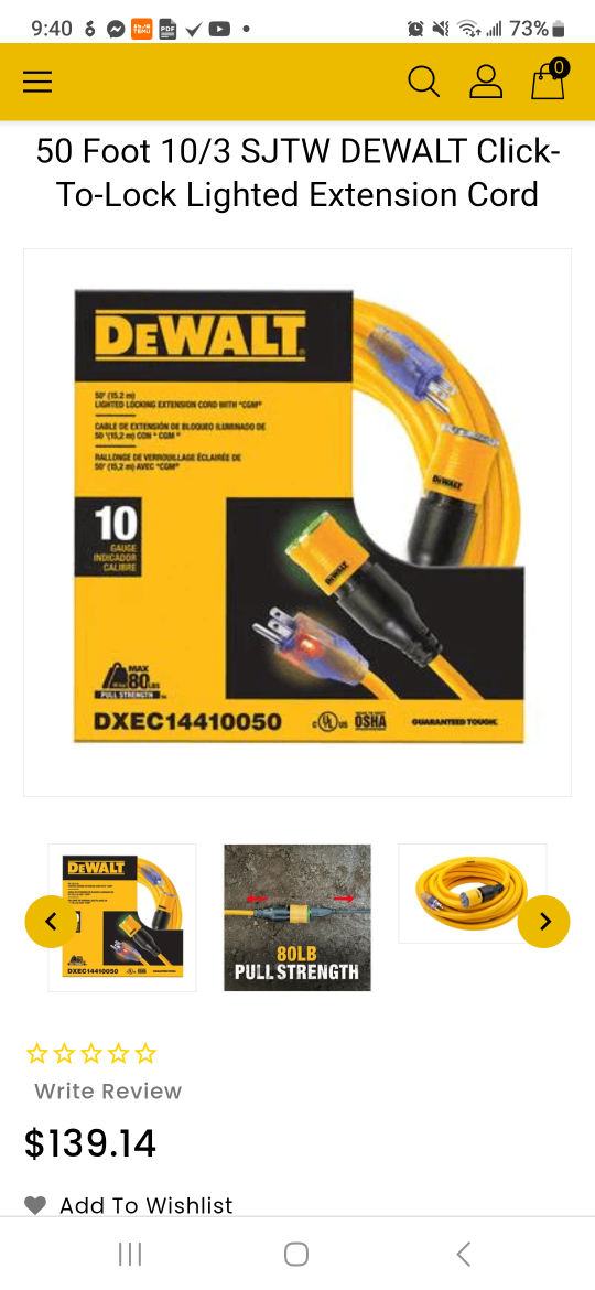 Dewalt 50ft 10 Gauge Lighted Extension Cord - photo 3
