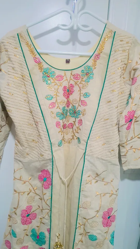 Beautiful hand Embroidered Cream gown image indicator(2)