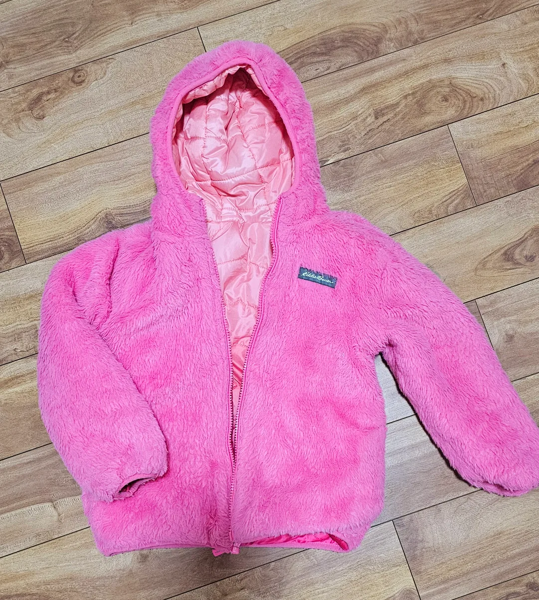Eddie Bauer Girls' Pink Reversible Fuzzy Fleece Jacket image indicator(2)