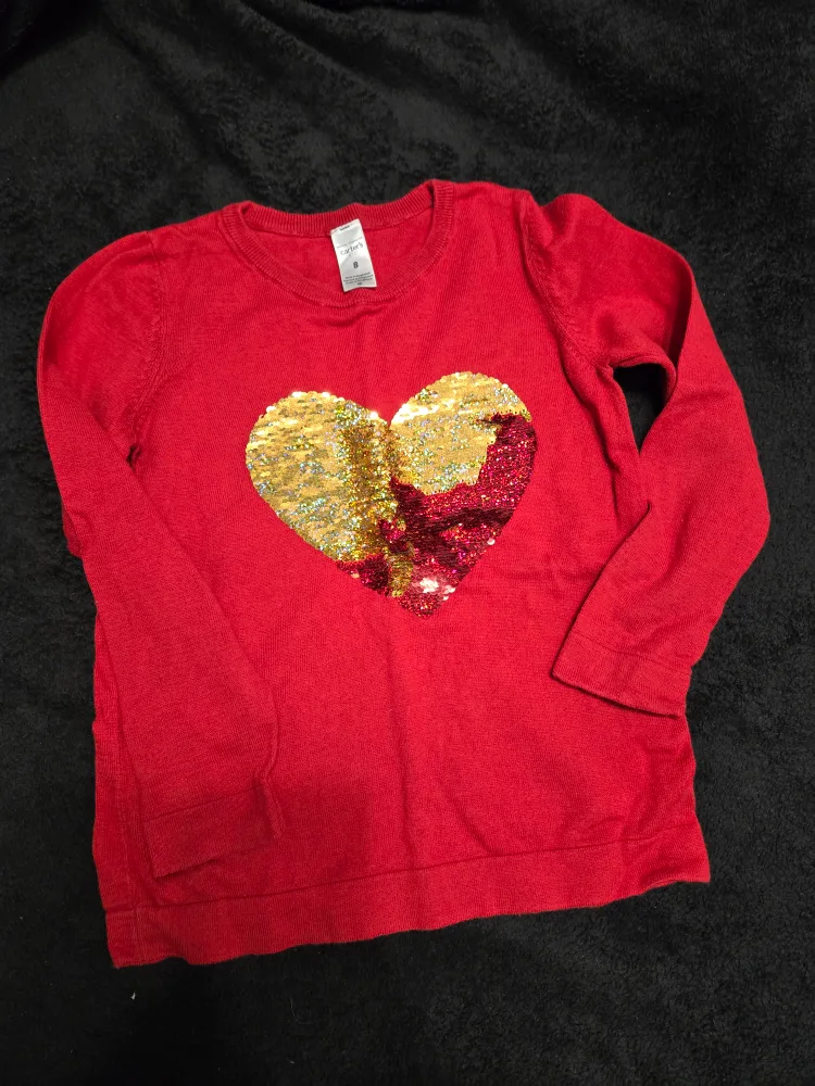 Carter's Girls Red Sequin Heart Sweater Size 8 thumbnail
