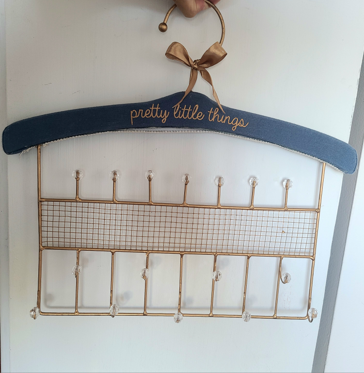 Gold & Blue vintage Jeweley Hanger Organizer & free new earrings