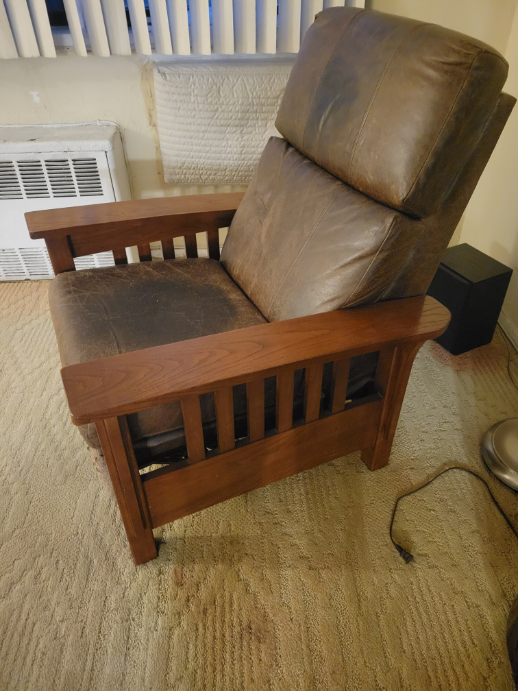 Brown Leather Recliner with Wood Accents - photo 2