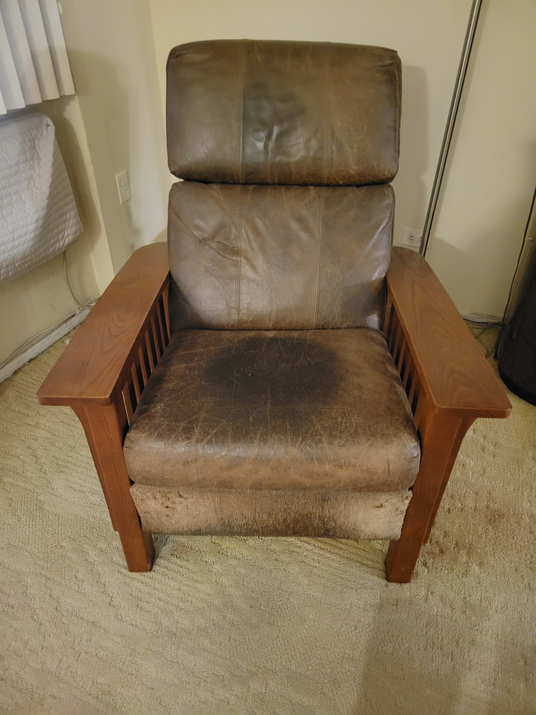 Brown Leather Recliner with Wood Accents - photo 3