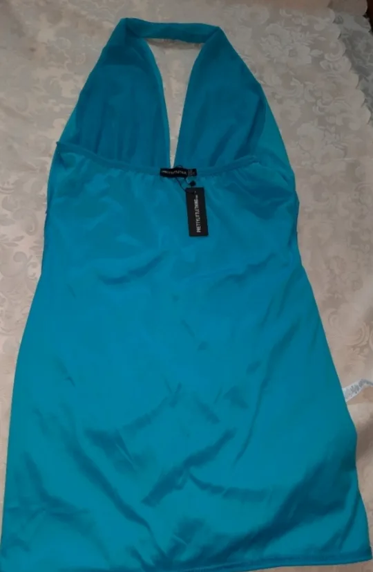 PrettyLittleThing Teal Halter Mini Dress image indicator(2)