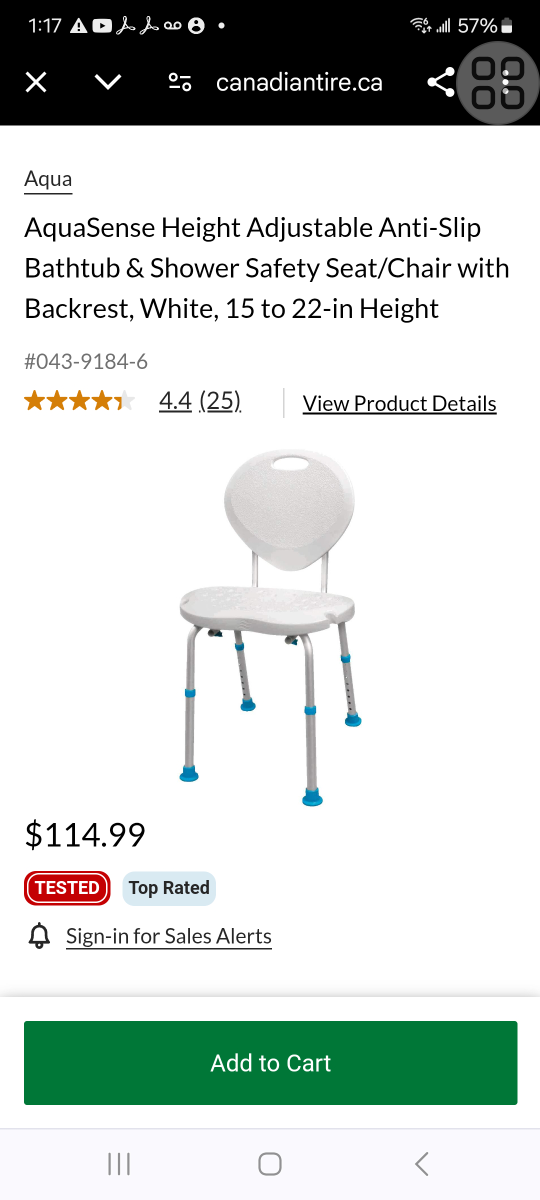AquaSense Height Adjustable Anti-Slip Bathtub Safety Seat