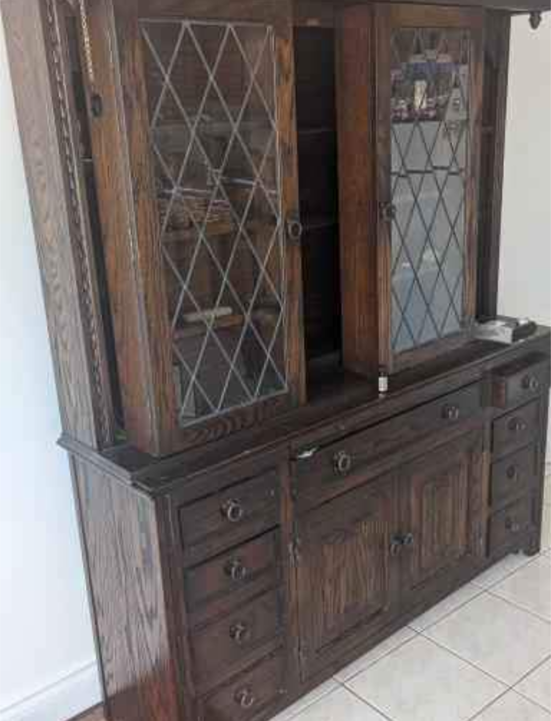 Antique Wooden Hutch with Glass Doors and Drawers - photo 2