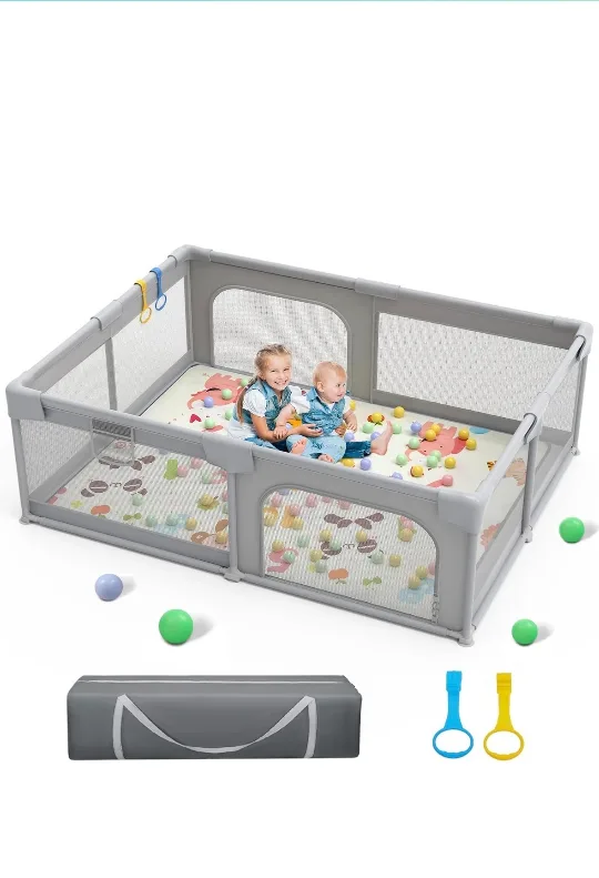Grey Playpen with Mat