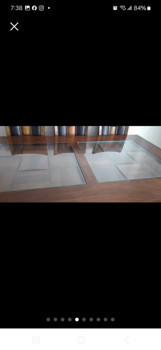 Dark Brown Wood Dining Table with Glass Top image indicator(4)