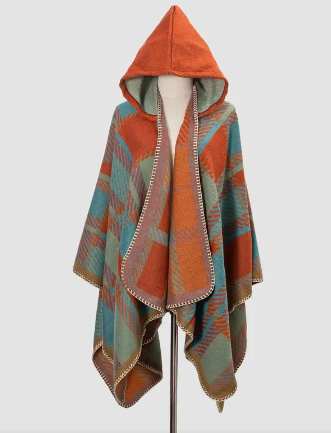 Brand New Hooded Plaid Poncho Cape