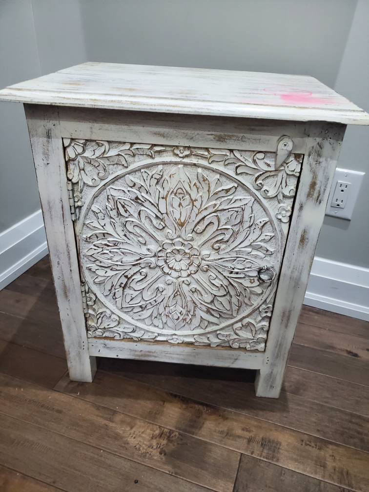 White Carved Wooden Cabinet
