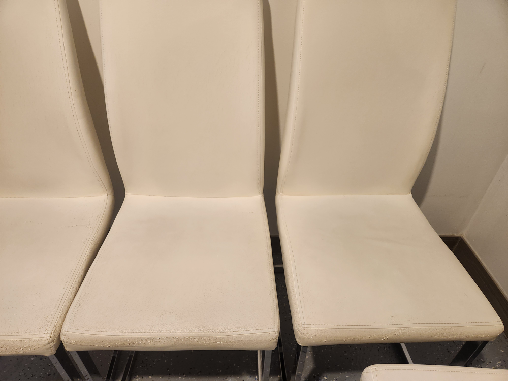Six White Leather Dining Chairs with Chrome Legs - photo 4