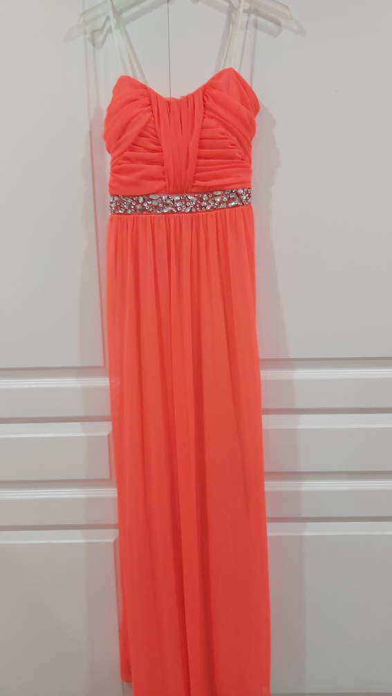 Coral pop pink Strapless Maxi Dress with Rhinestone Belt - photo 2