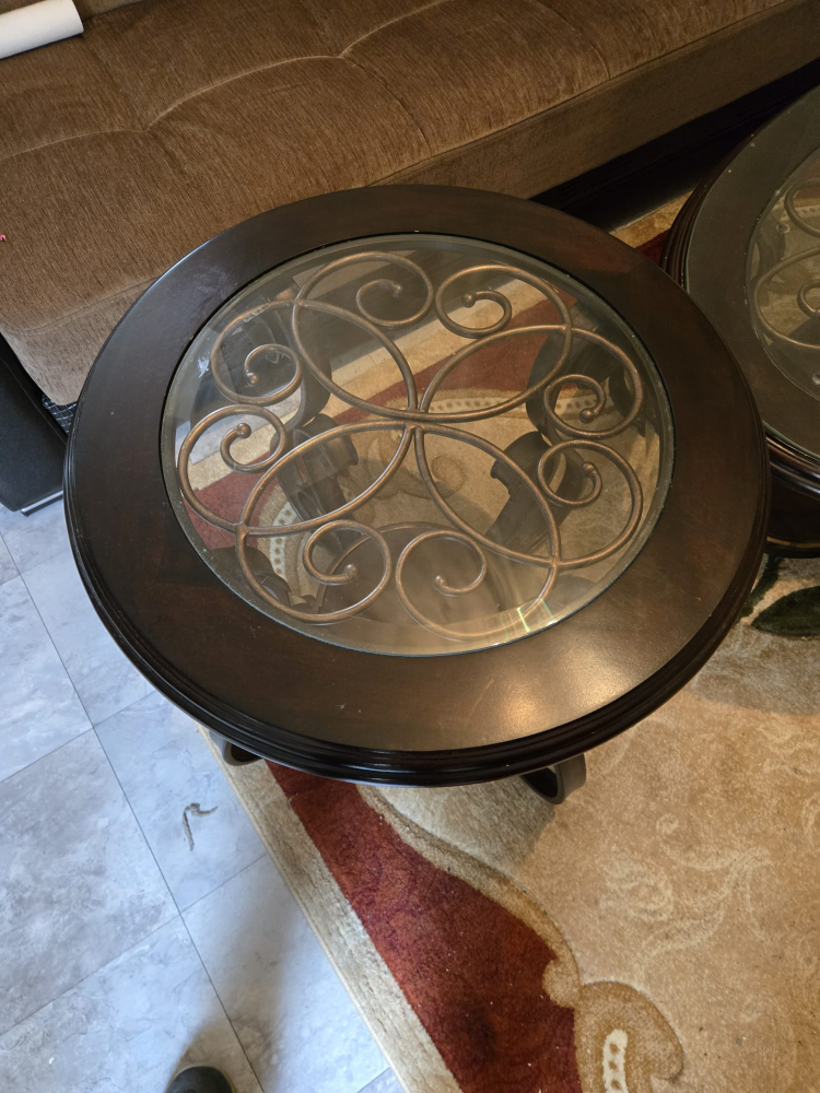 Round Glass Top Coffee Table with Metal Base