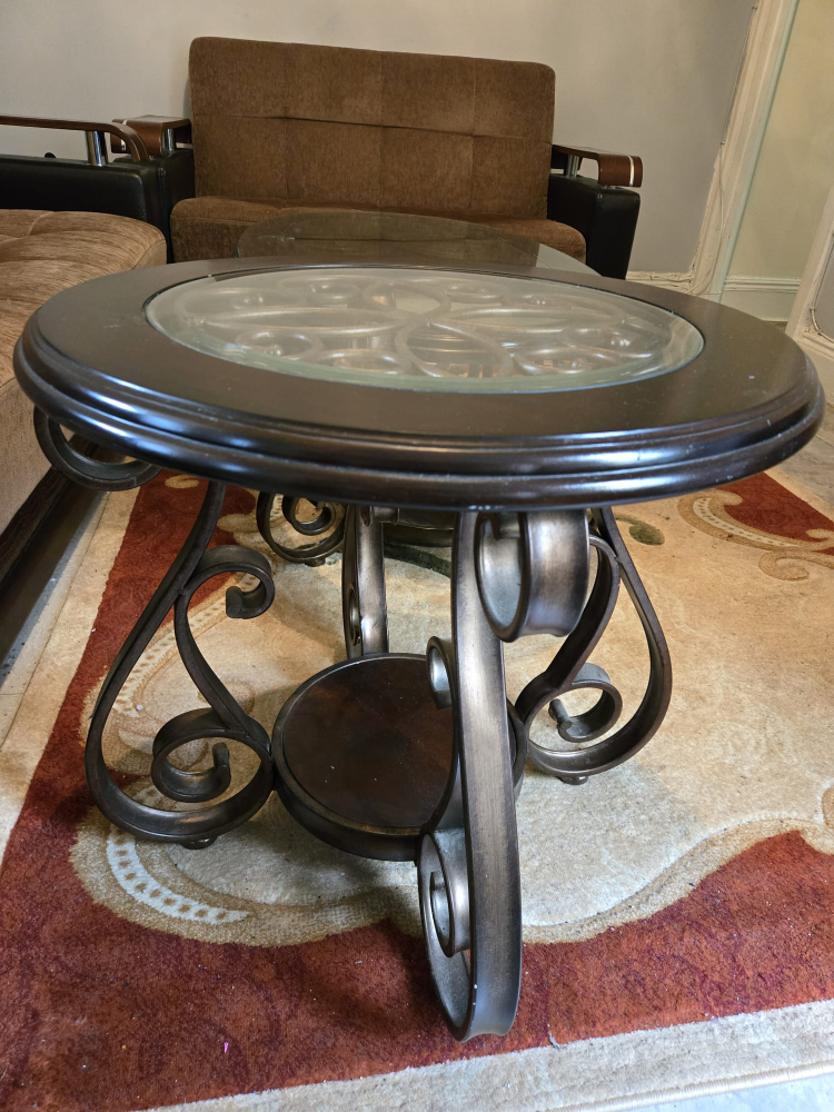 Round Glass Top Coffee Table with Metal Base - photo 2