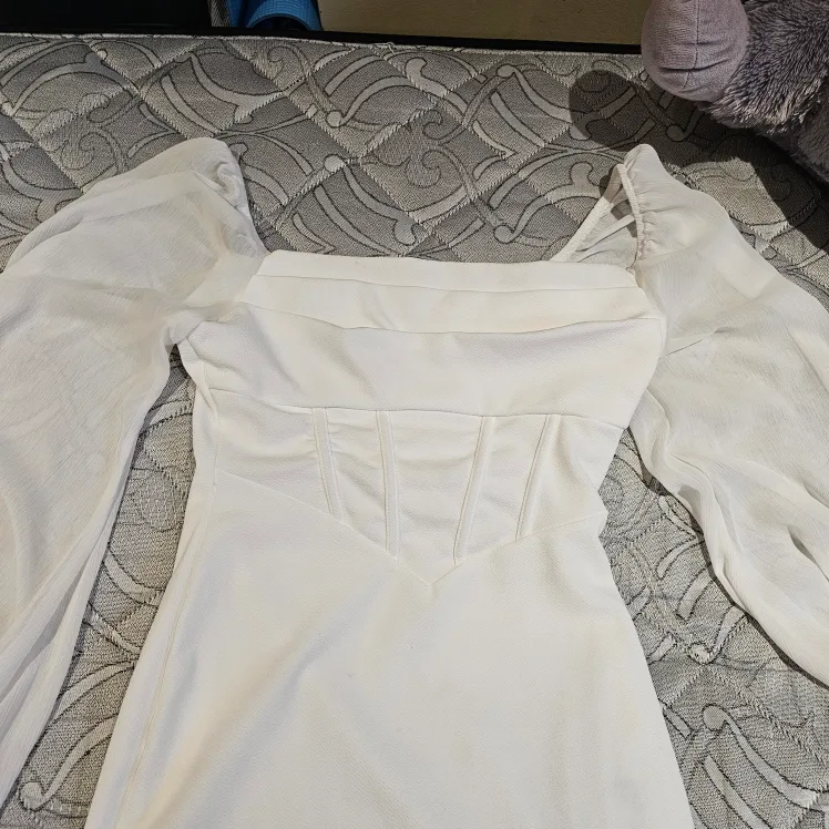 White Mini Dress with Sheer Sleeves image indicator(2)