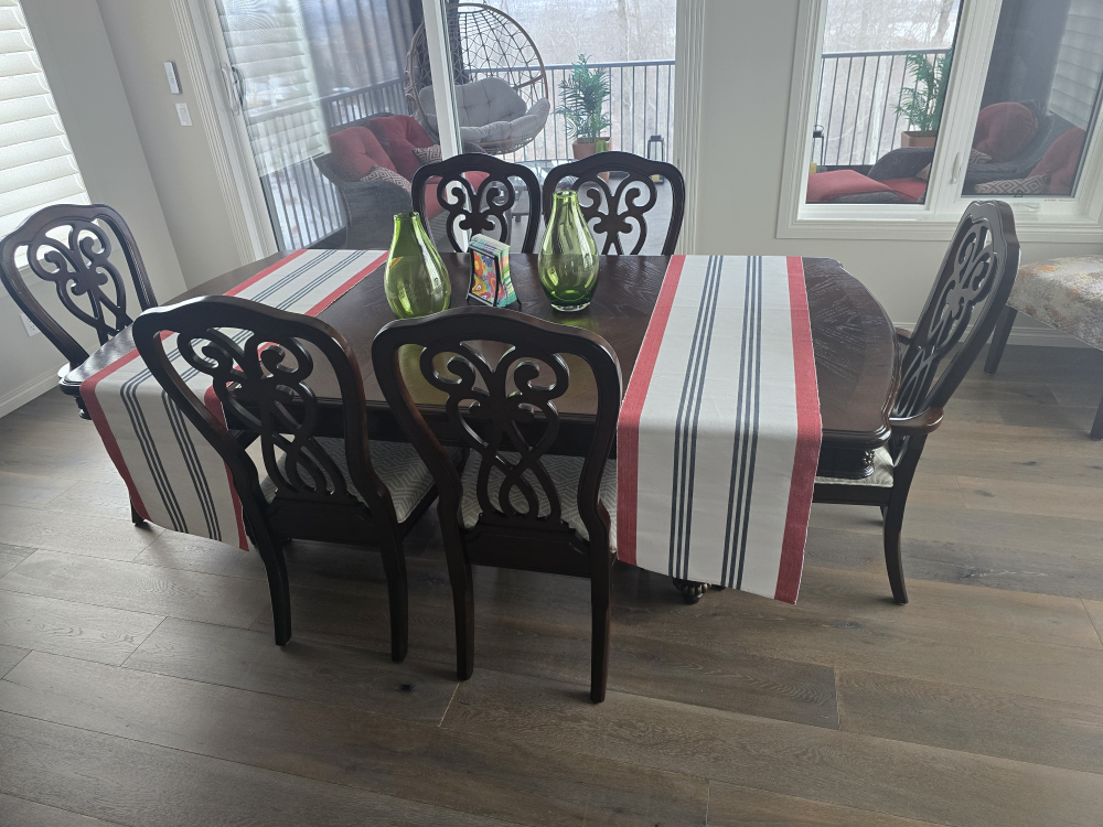 Dark Brown Wood Dining Table and Six Chairs