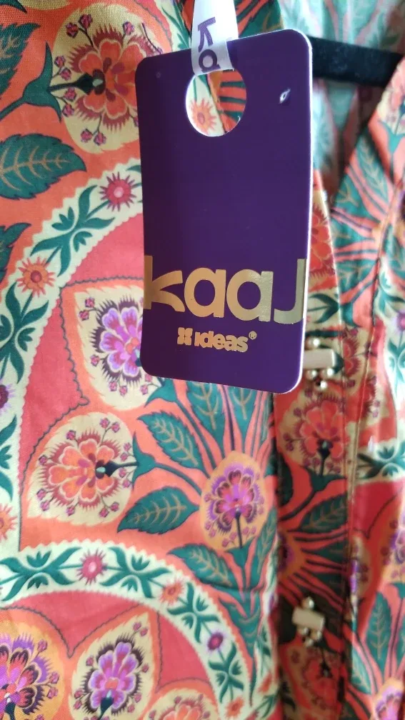 Kaaj Ideas Women's Size Medium Orange Floral 2 piece suit image indicator(2)