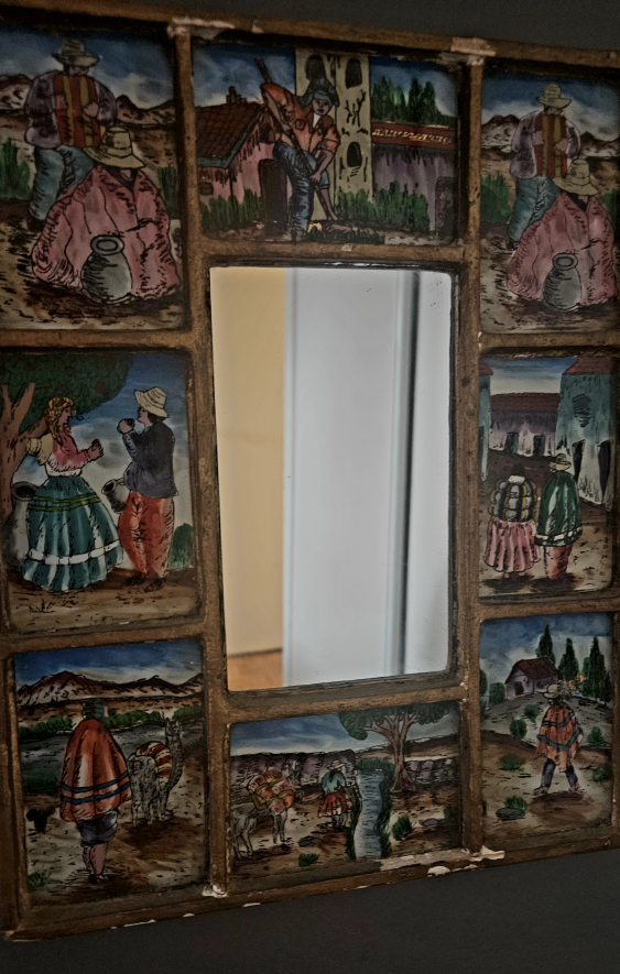 Vintage Hand-painted Mirror with South American Scenes - photo 2