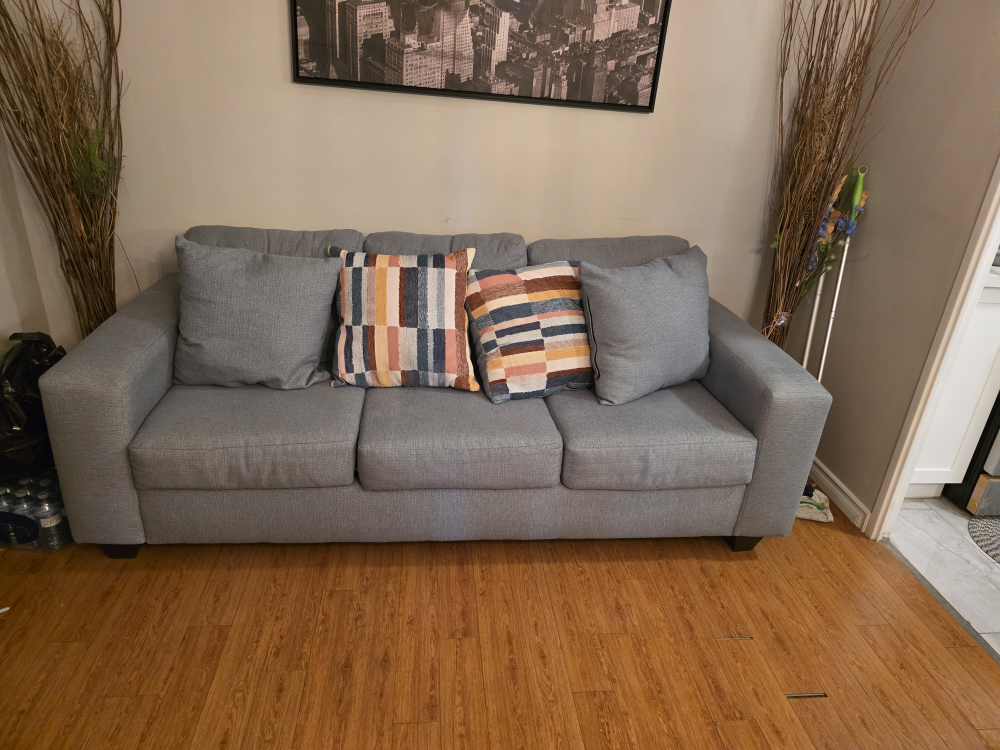 Moving sale .Light Teal Sofa with Throw Pillows - photo 2