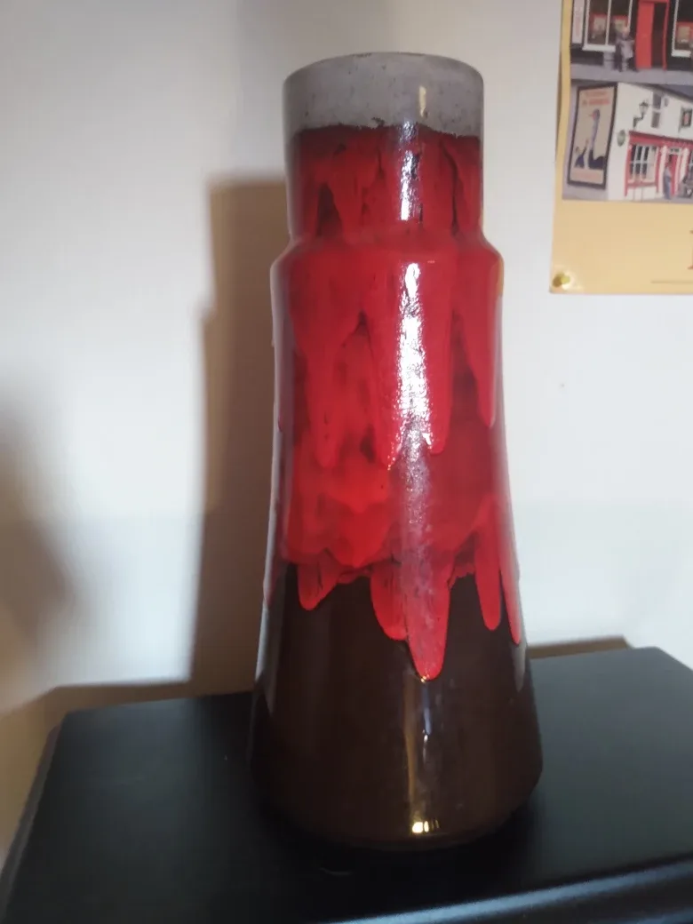 Vintage Mid-Century Modern Red and Brown Ceramic Vase thumbnail