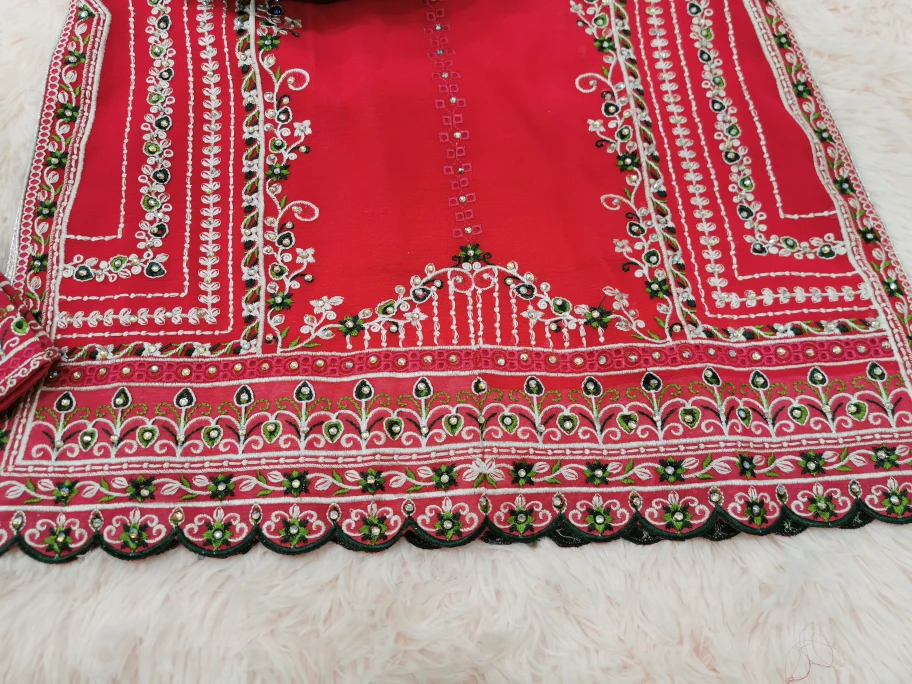 Girls' Red Embroidered Shalwar Kameez Suit - photo 4