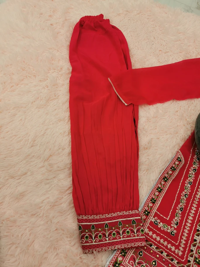 Girls' Red Embroidered Shalwar Kameez Suit - photo 5
