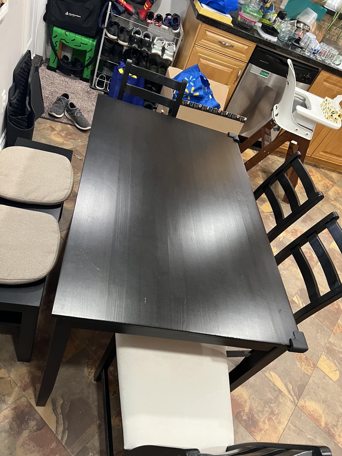 Black Dining Table Set with Bench and Four Chairs - photo 2