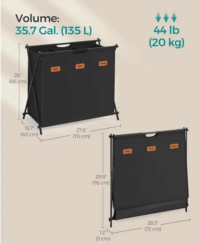 3-Section Foldable Laundry Hamper image indicator(8)