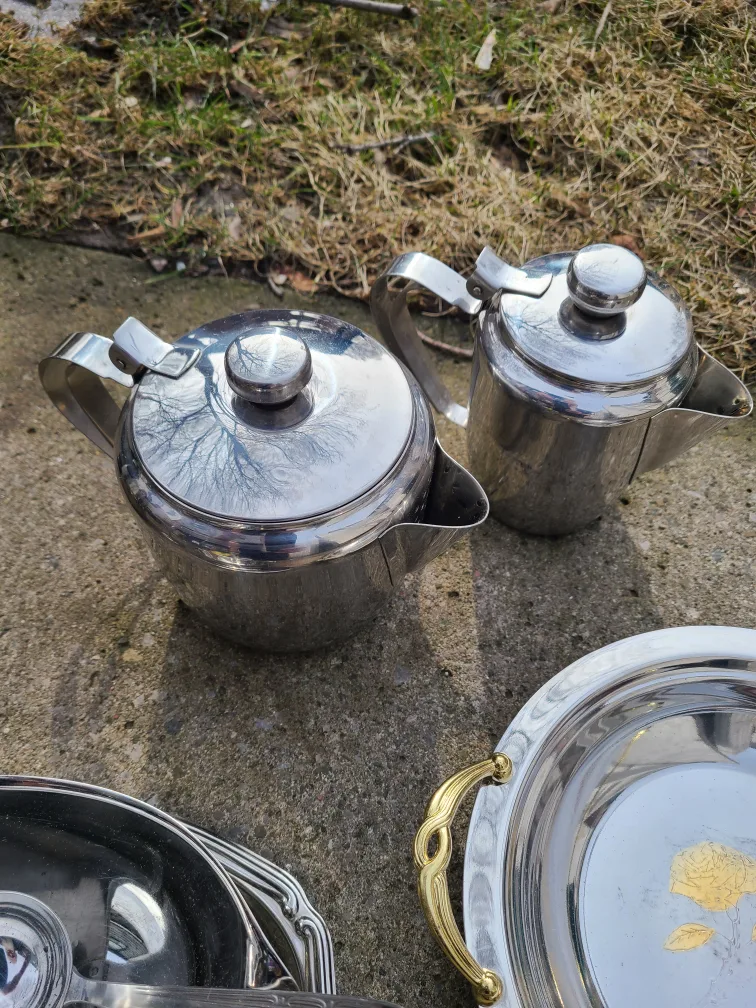 Vintage Stainless Steel Coffee and Tea Set with Serving Dish image indicator(2)