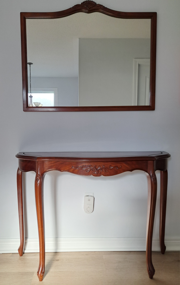 Vintage Hand-carved Chinese Redwood Console Table With Mirror