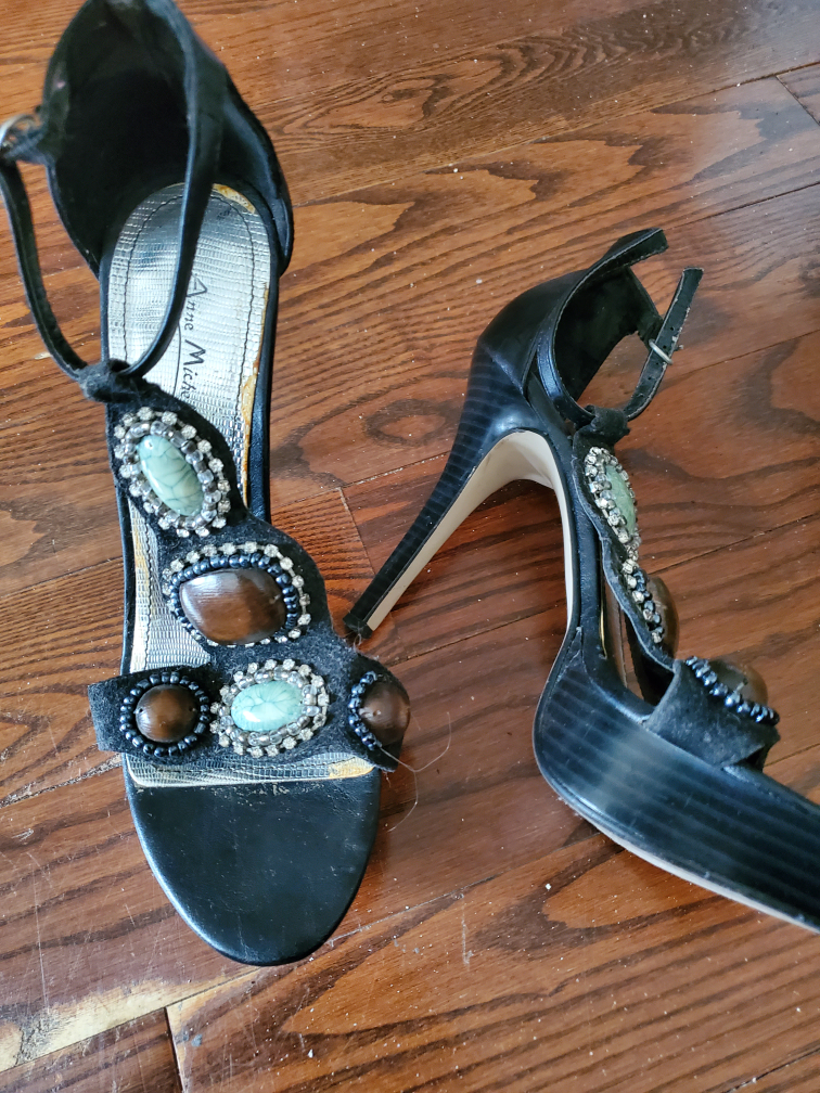Anne Michelle Black Beaded High Heels