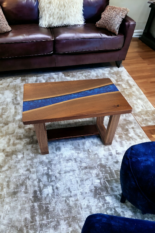 Unique Live Edge Walnut Coffee Table with Blue Resin Inlay - photo 3