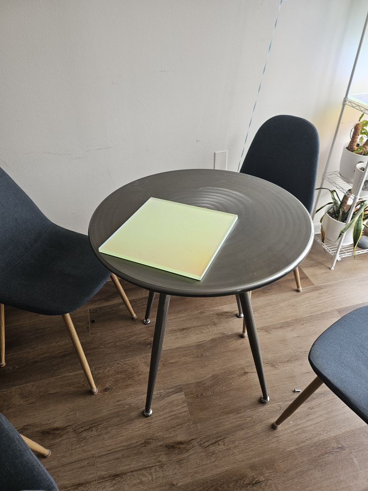 Round Metal Accent Table with Iridescent Glass Top