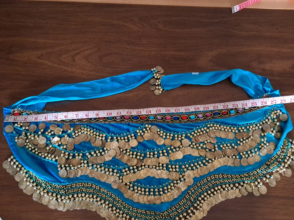 Belly Dance Hip Scarf - Turquoise with Gold Coins image indicator(3)