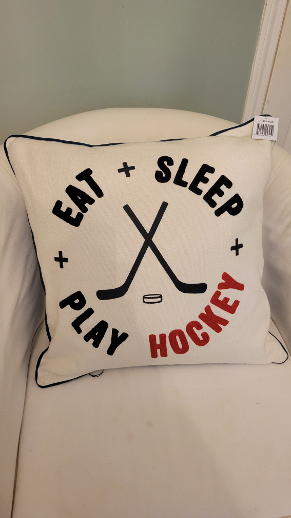 BrandNew 100%FeathersFilled Hockey Theme Throw Pillow W/Zipper
