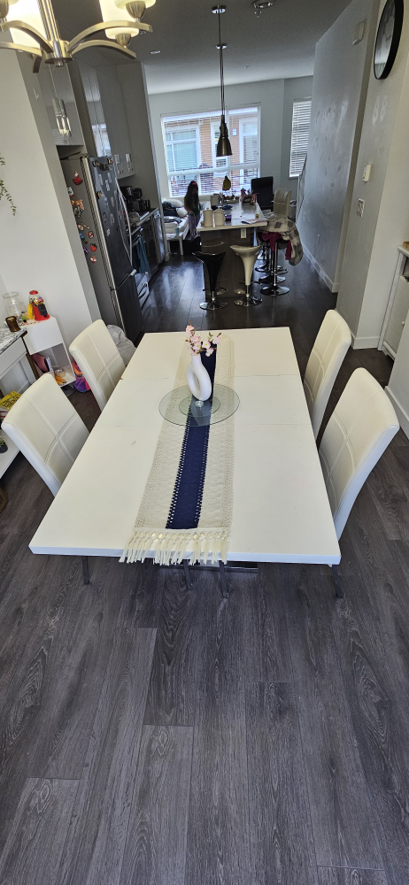White Extendable Dining Table with Six Chairs - photo 3
